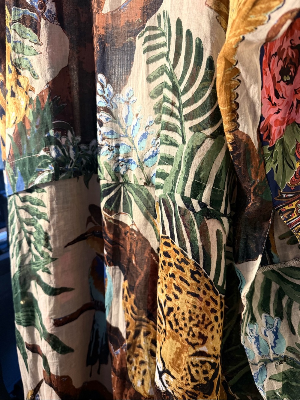 Aratta Mixed Print Long Kimono Duster Tropical Leopard Bird Floral Boho OS - Picture 7 of 9